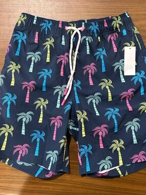 Men's Navy Palm-Print Resort Swim Trunks